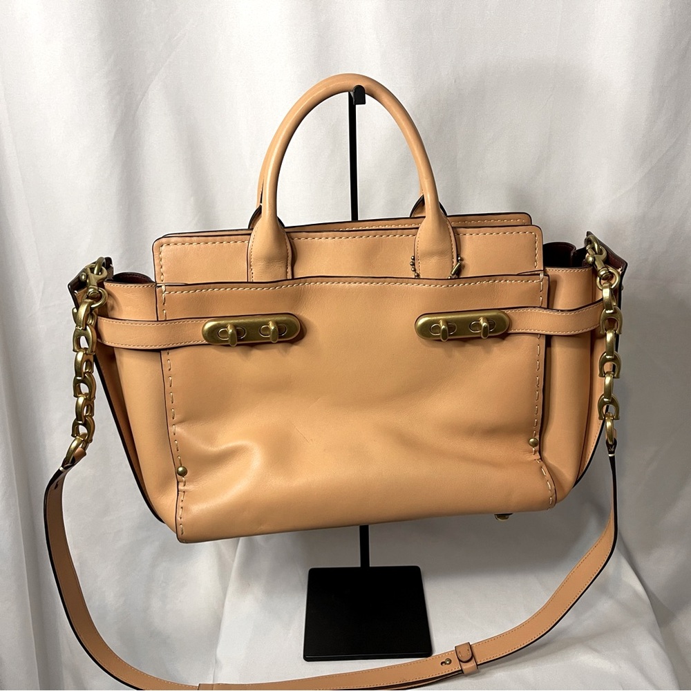 Coach Tan Satchel with Removable Shoulder Strap and Antique Brass Hardware